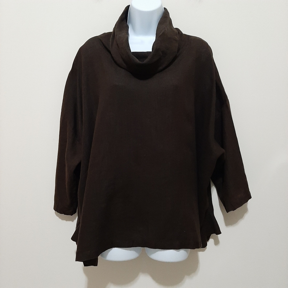 PLANET Chocolate Brown Linen Lagenlook Oversized Top One Size
